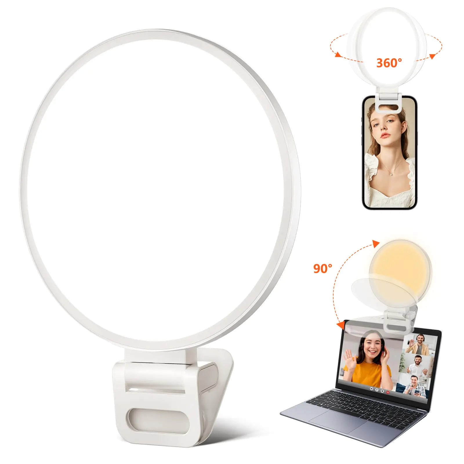 Selfie Light EcoBasic Full-Screen Rechargeable Clip on Ring Light with 3 Modes for Phone Laptop Tablet 10X Brighter Soft Phone Light for Selfies Live Streaming Video Conference